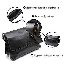 Шкіряна чоловіча прямокутна сумка GRANDE PELLE 11429 Чорний, фото 4