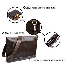 Шкіряна чоловіча прямокутна сумка для ноутбука GRANDE PELLE 11438 Коричневий, фото 4