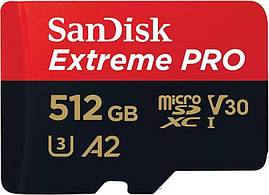 SanDisk Карта пам'яті microSD 512GB C10 UHS-I U3 R200/W140MB/s Extreme Pro V30 + SD