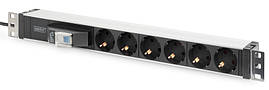 Digitus Блок розеток 1U, 6xSchuko, 16A, 250V, автомат, вилка Schuko