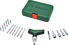 Bosch Викрутка з тріскачкою, т-подлібне руків'я, 20 насадок, 109мм, кейс, сталь CrV