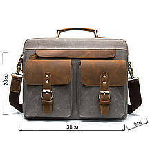 Сумка-портфель чоловіча текстильна з шкіряними вставками Vintage 20001 Сіра, фото 3
