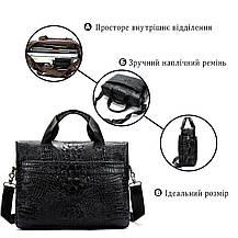 Сумка для ноутбука з тисненням під рептилію Vintage 14718 Чорна, фото 4