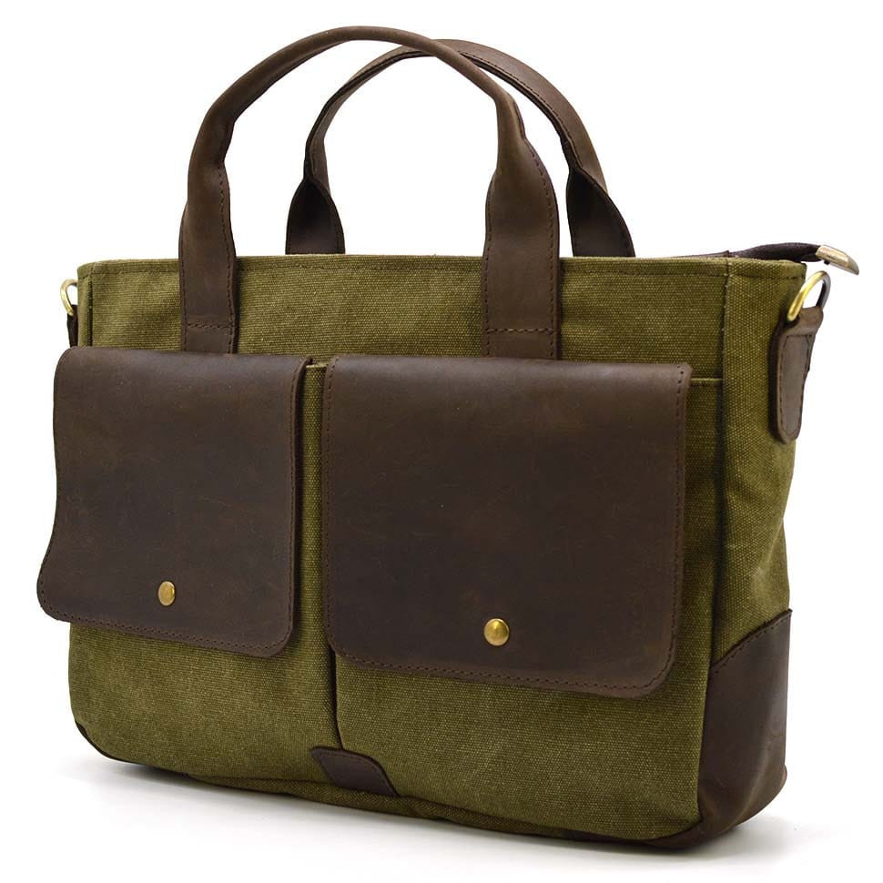 Чоловіча сумка з канвасу та кінської шкіри TARWA RHc-3990-3md хакі