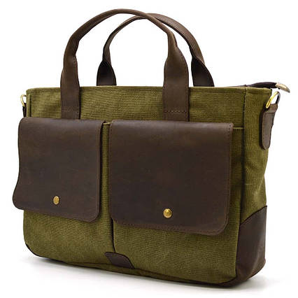 Чоловіча сумка з канвасу та кінської шкіри TARWA RHc-3990-3md хакі, фото 1