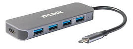 D-Link USB-Концентратор DUB-2340 3xUSB3.0, 1xUSB3.0 (Швідка заряджання), 1xUSB-C/PD, USB-C