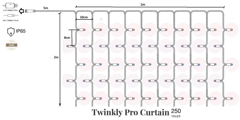 Twinkly Pro Smart LED Гірлянда Twinkly Pro Curtain RGBW 250 (10 по 25), IP65, AWG22 PVC Rubber чорний