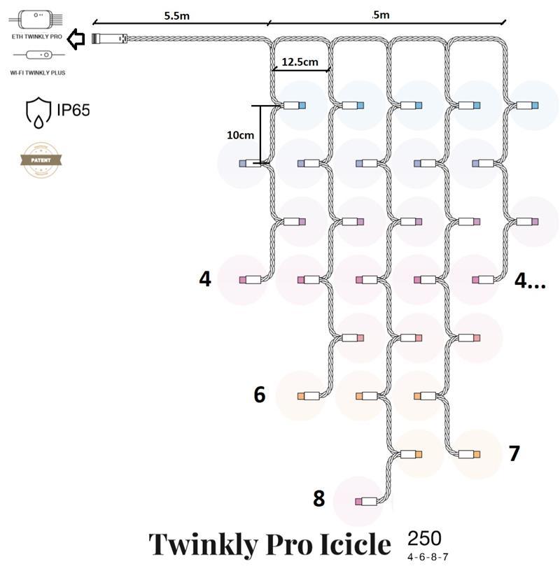 Twinkly Pro Smart LED Гірлянда Twinkly Pro Icicle RGB 250, IP65, AWG22 PVC Rubber білий