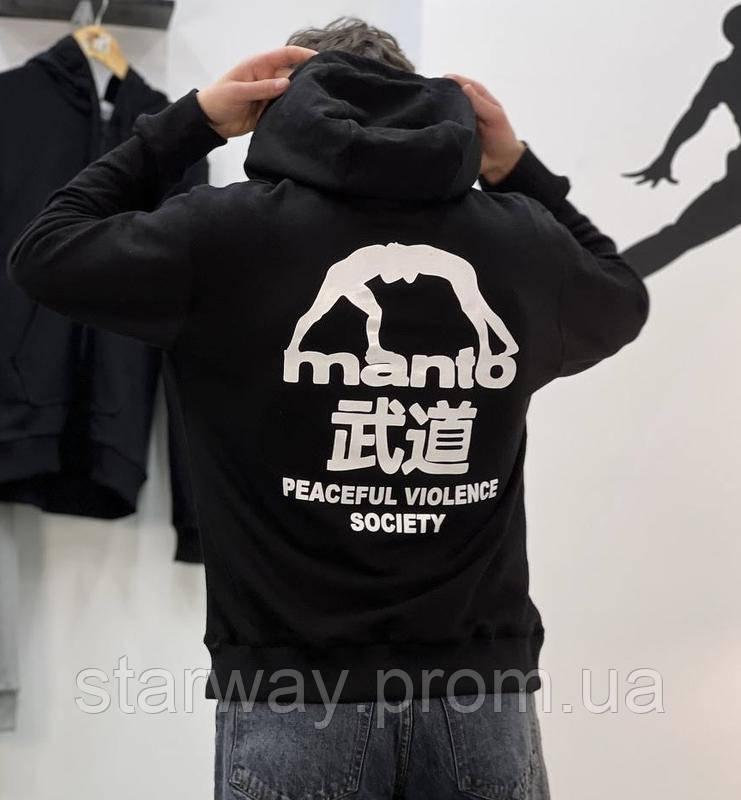 Худі manto peaceful violence society | чорна толстовка манто, фото 1