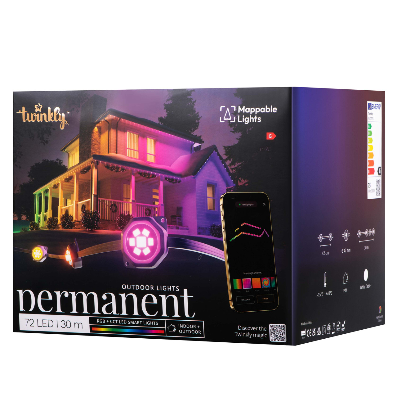 Twinkly Гірлянда Smart LED Twinkly Permanent Light RGB 72 IP65 кабель білий, фото 1