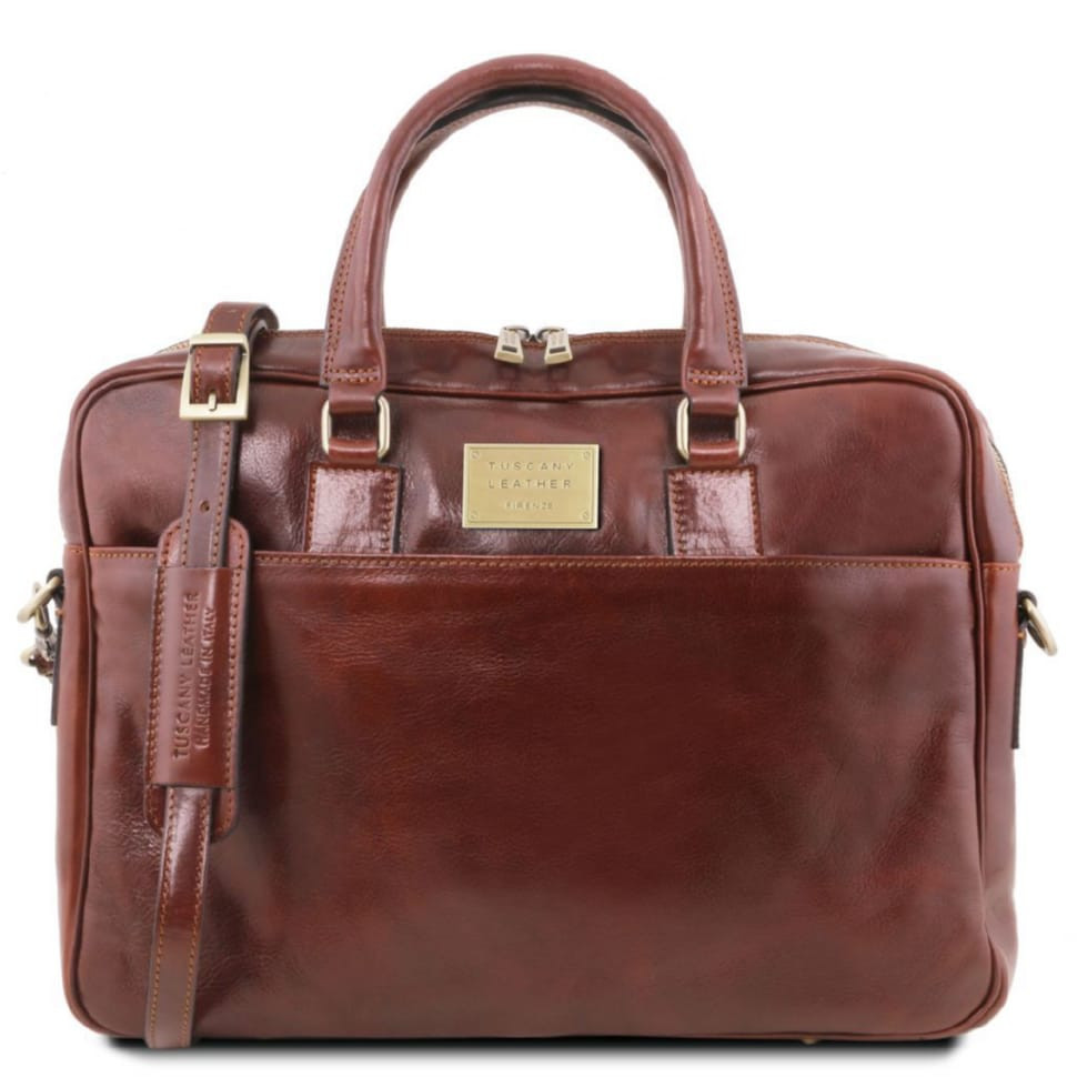Шкіряна сумка-портфель для ноутбука на два відділення Tuscany Leather Urbino TL141894 (Коричневий)