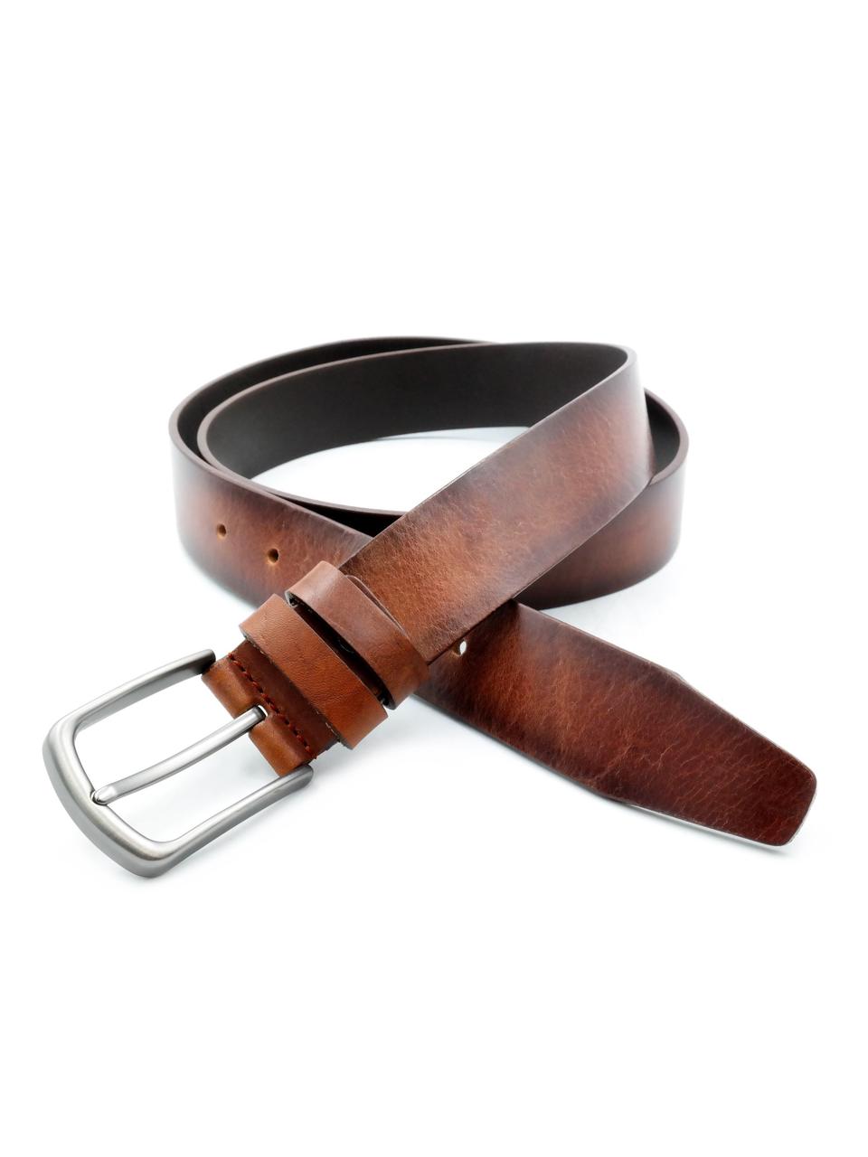 Шкіряний чоловічий ремінь Weatro 3,3 х 105-125 см Коричневий, фото 1