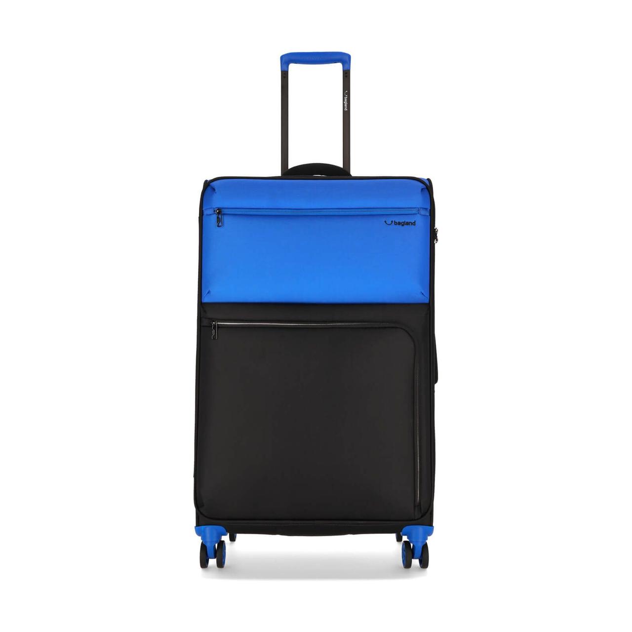 Дорожня валіза велика Bagland 77л з бічною ручкою і вбудованим замком синій/чорний Stella (00442028)