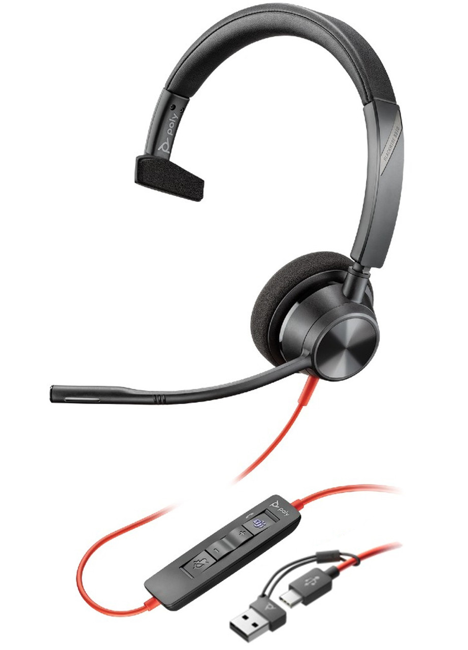 Poly Гарнітура комп'ютерна моно On-ear Blackwire 3310-M, USB-A, USB-C, односпрямований, Microsoft Teams, чорний