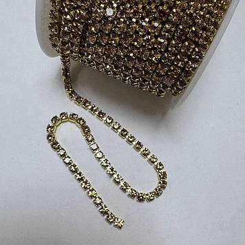 Якісний ланцюжок зі стразами ss16(4mm) Колір металу золото, стрази Light Colorado Topaz.1м