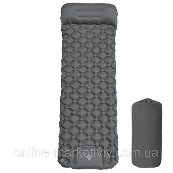 Надувний матрац з подушкою (188х58х6см) Outdoor Sleeping Сірий / Похідний каремат для сну
