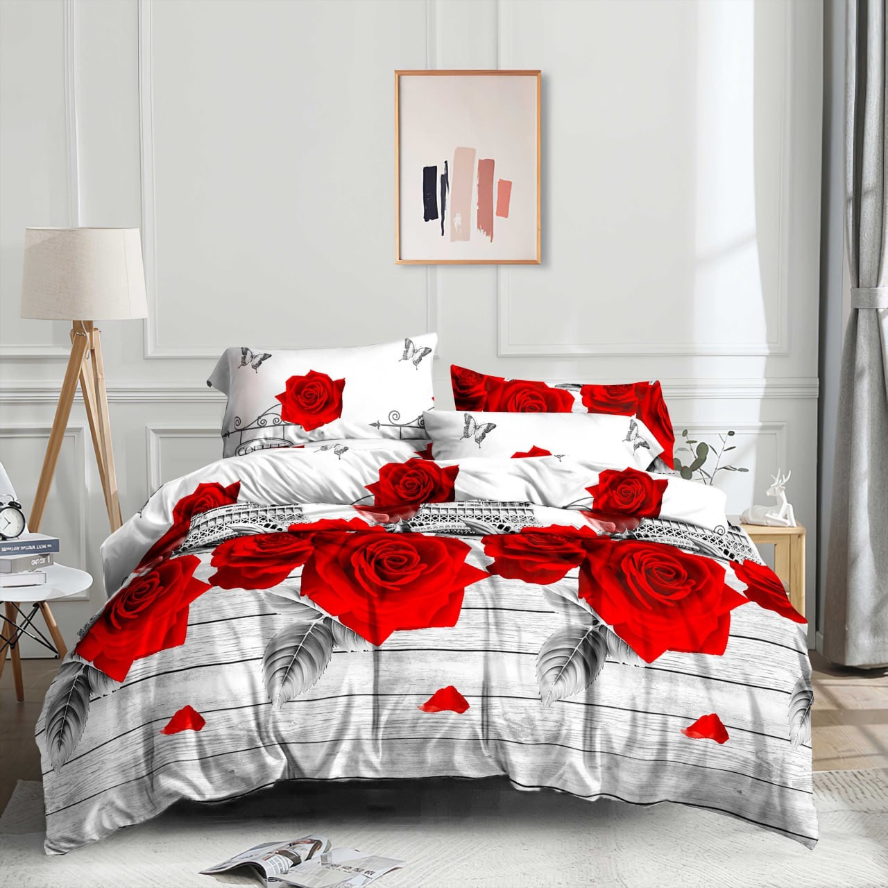 Сатин 100% бавовна з квітковим принтом на білому натуральна тканина 220 см для постільної білизни в рулоні 50 м