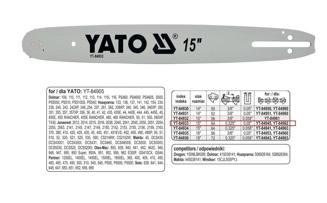 НАПРАВЛЯЮЧА ЛАНЦЮГА YATO 38см/64/325"/1.3