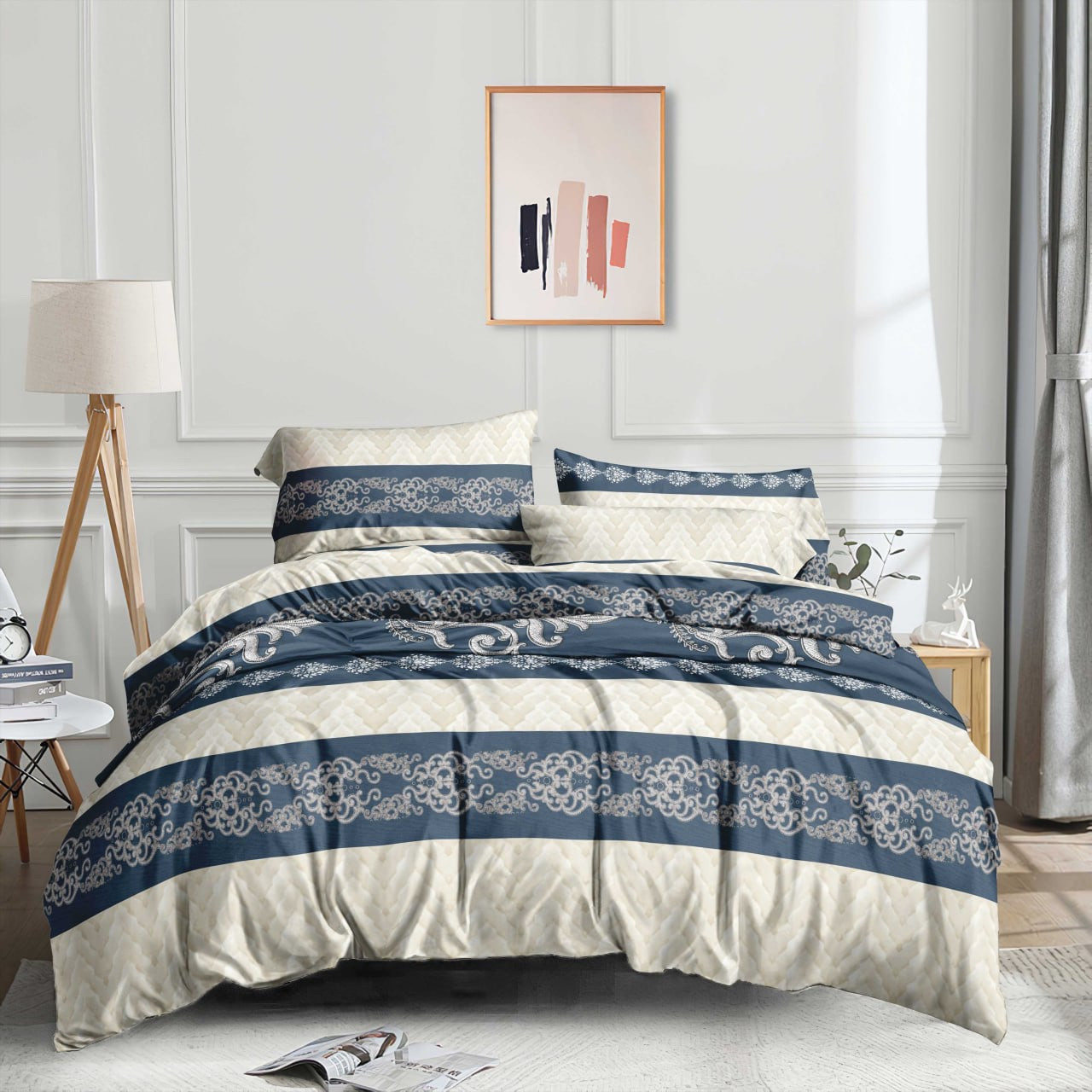 Сатин 100% бавовна з абстрактним принтом на бежевому натуральна тканина 220 см для постільної білизни в рулоні 50 м