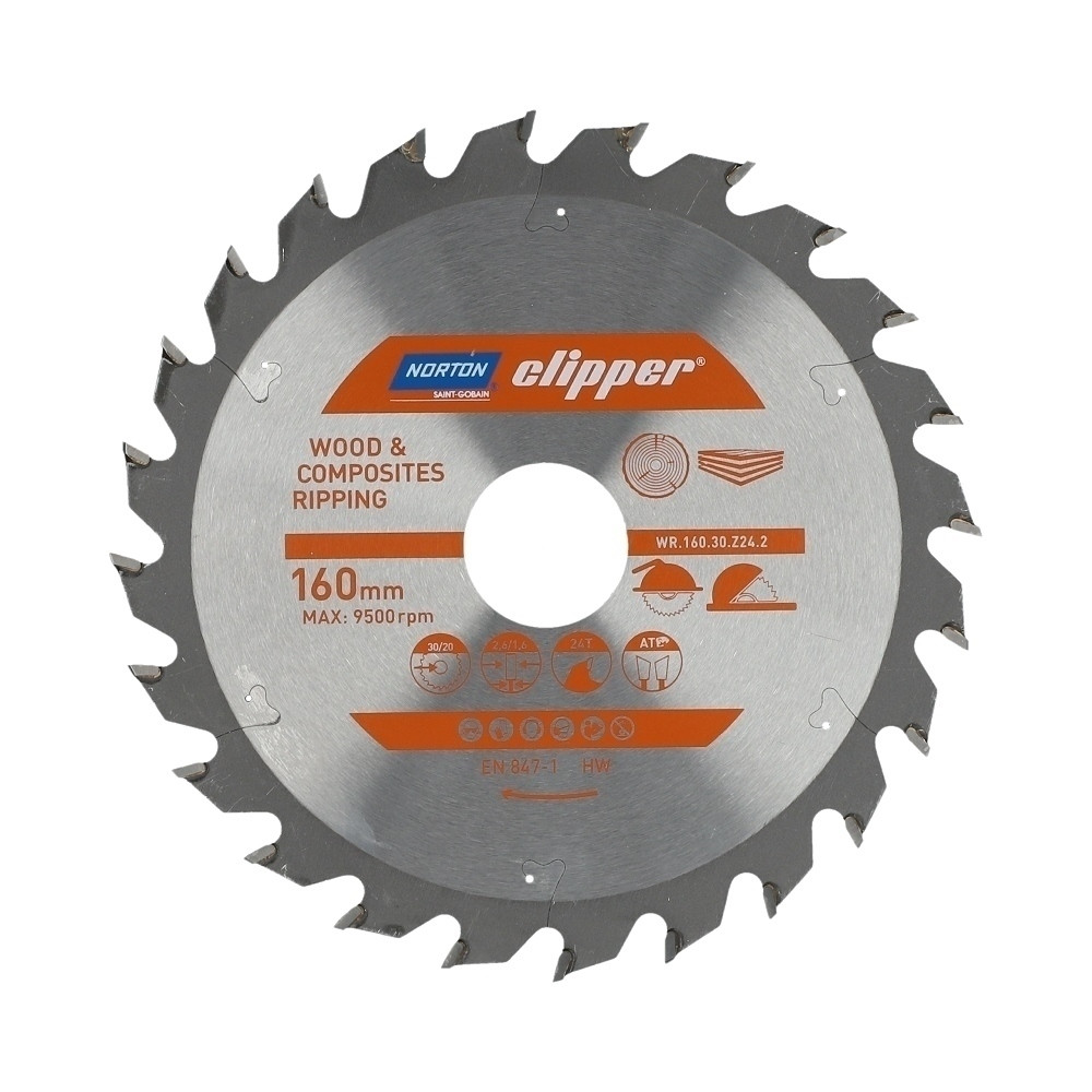 ЦИРКУЛЯРНА ПИЛА NORTON 160 мм x 30 мм x 24z WOOD & COMPOSITES ATB (2,6 / 1,6)