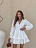 Жіноча льняна міні сукня з подвійною пишною спідницею та об'ємними рукавами Sms9318, фото 6
