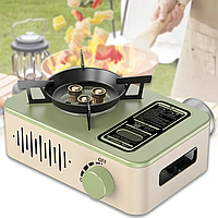 Туристична газова плита з п'єзопідпалом і 3 пальниками Kas furnace Зелена