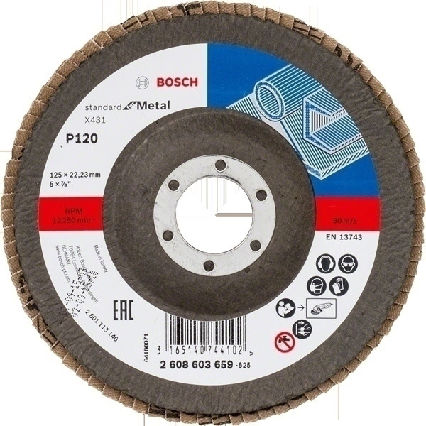 КОЛЕСО ЛАПУШКОВЕ BOSCH 125 мм X431 P120 СТАНДАРТ ДЛЯ МЕТАЛУ ОПУКЛОГО