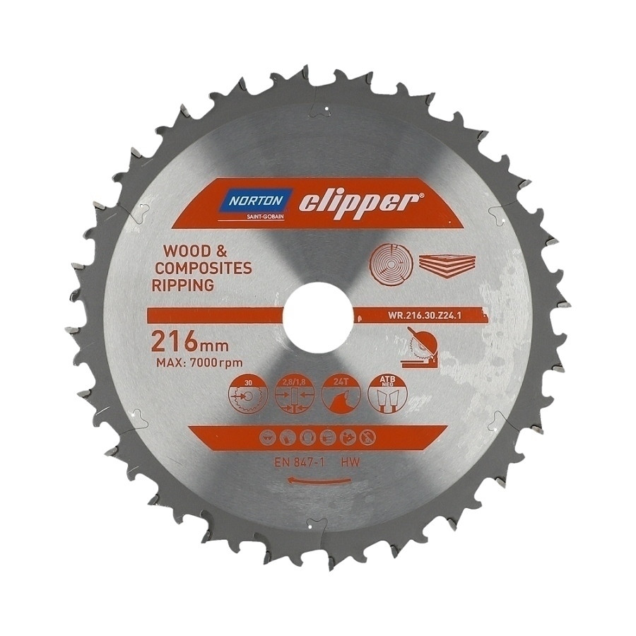 ЦИРКУЛЯРНА ПИЛА NORTON 216 мм x 30 мм x 24 z WOOD & COMPOSITES ATB Neg (2,8 / 1,8)