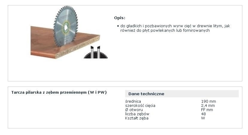 ЦИРКУЛЯРНА ПИЛА FESTOOL HW 190X2,4 FF W48 ТОНКИЙ РІЗ ДЕРЕВА