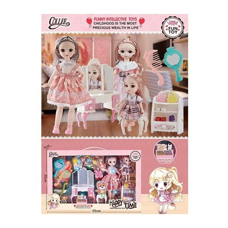 Ігровий набір з ляльками (2 ляльки, імітація скляних очей, підсвітка, аксесуари, велосипед) 2027-12, фото 1