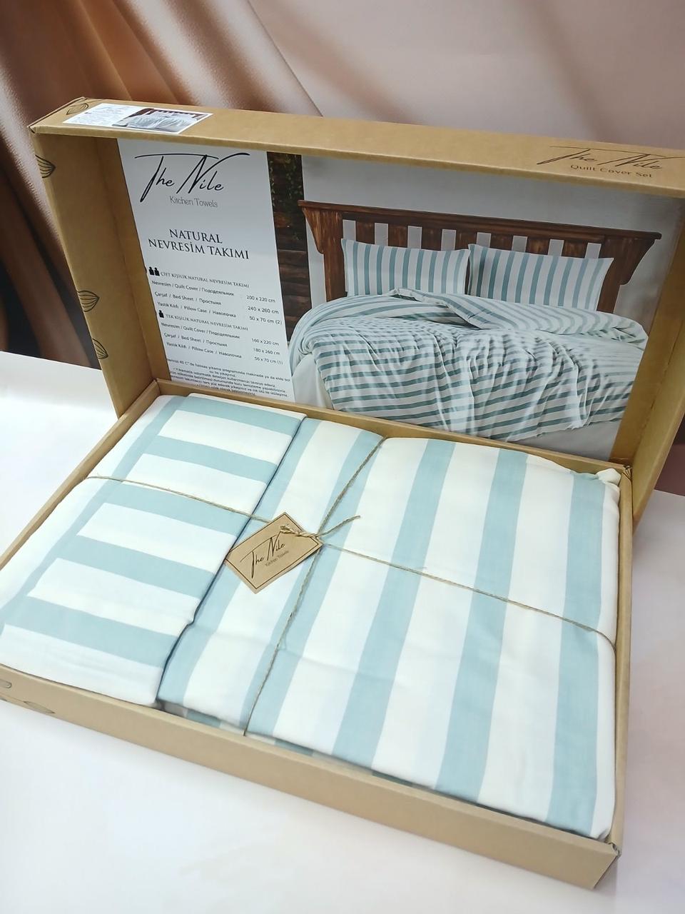 Постільна білизна з льону натуральна 200 на 220 см євро розмір The Nile блакитна, фото 1