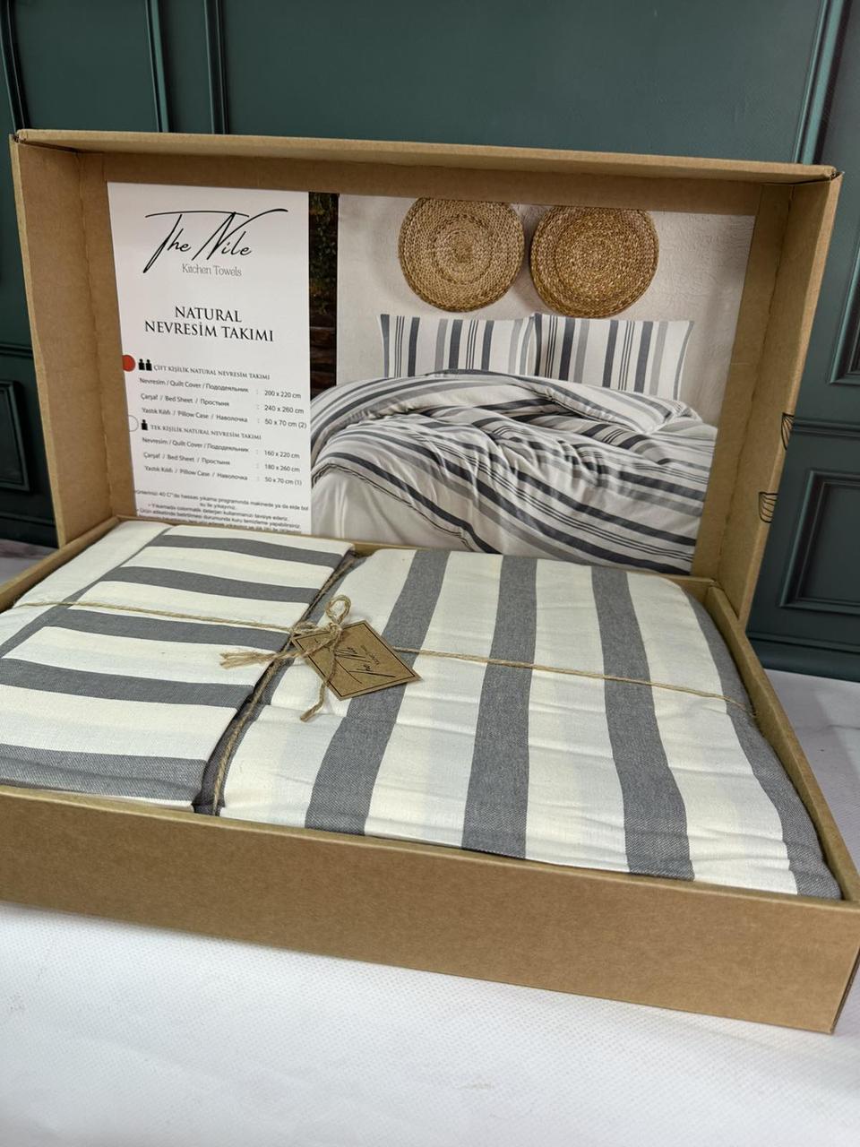 Постільна білизна з льону натуральна 200 на 220 см євро розмір The Nile сіра, фото 1