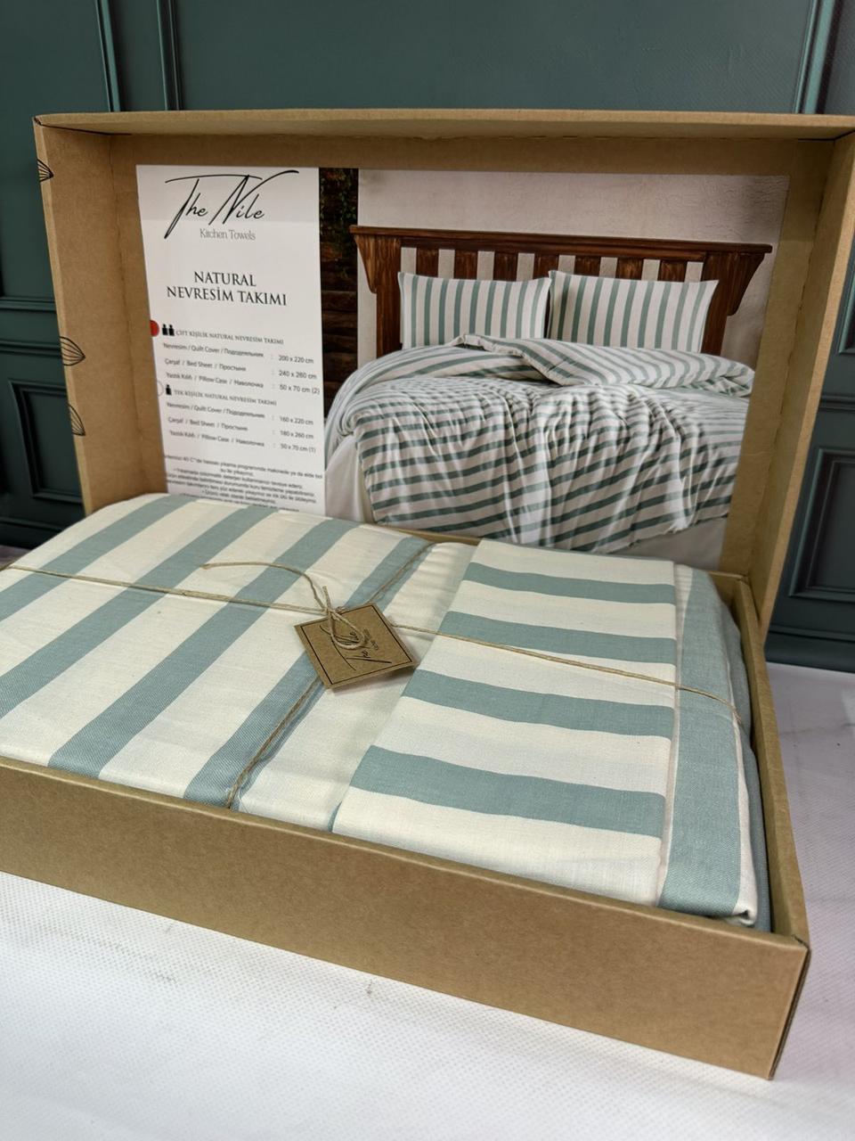 Постільна білизна з льону натуральна 200 на 220 см євро розмір The Nile зелена, фото 1