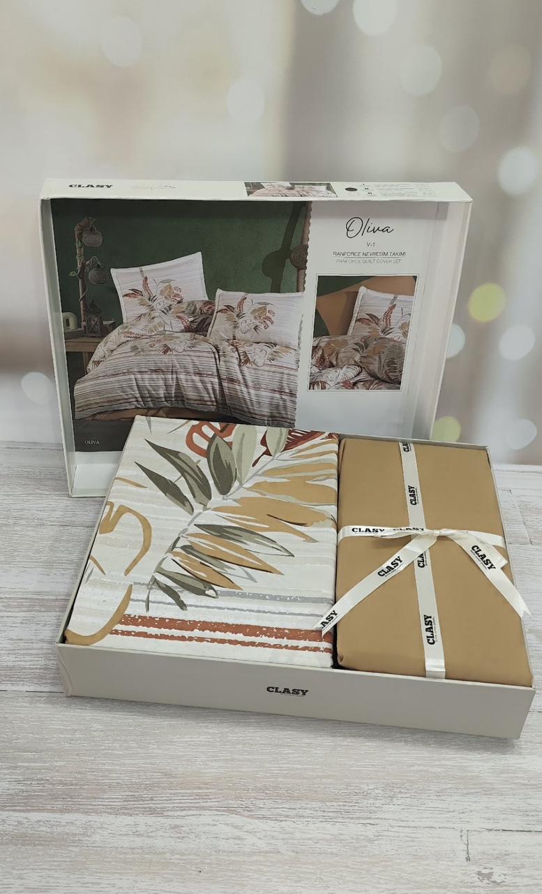 Постільна білизна ранфорс люкс євро розмір 200 на 220 см Clasy Oliva, фото 1