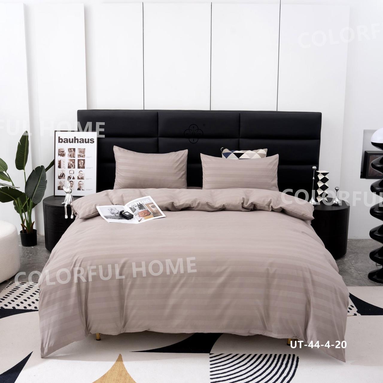 Набір постільної білизни сатин страйп із простирадлом на гумці євро розмір Colorful Home пудровий, фото 1