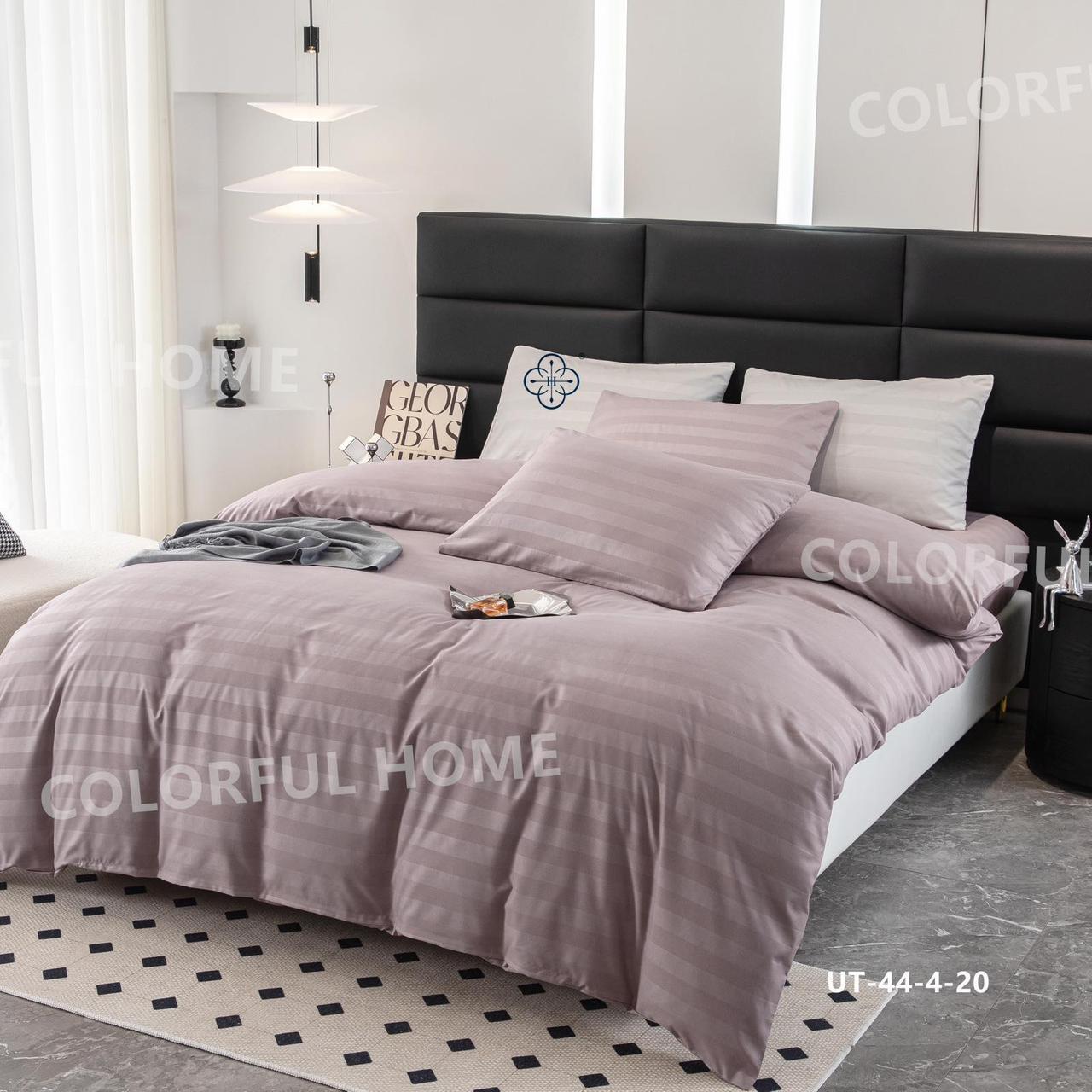 Набір постільної білизни сатин страйп із простирадлом на гумці євро розмір Colorful Home суха троянда, фото 1