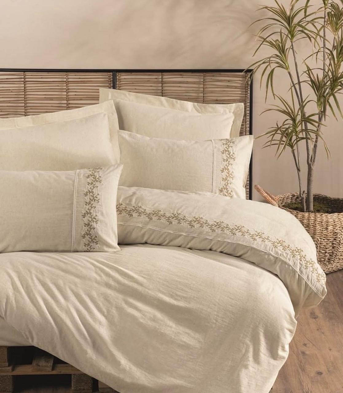 Постільна білизна люкс із льону натуральна 200 на 220 см євро розмір Cotton Box Darian, фото 1