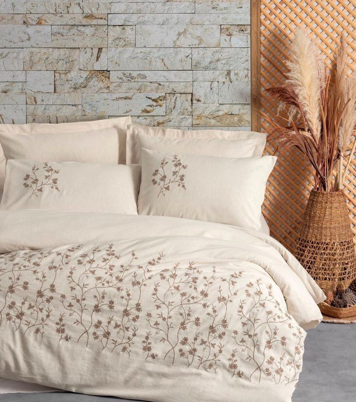 Постільна білизна люкс із льону натуральна 200 на 220 см євро розмір Cotton Box Hemera, фото 1