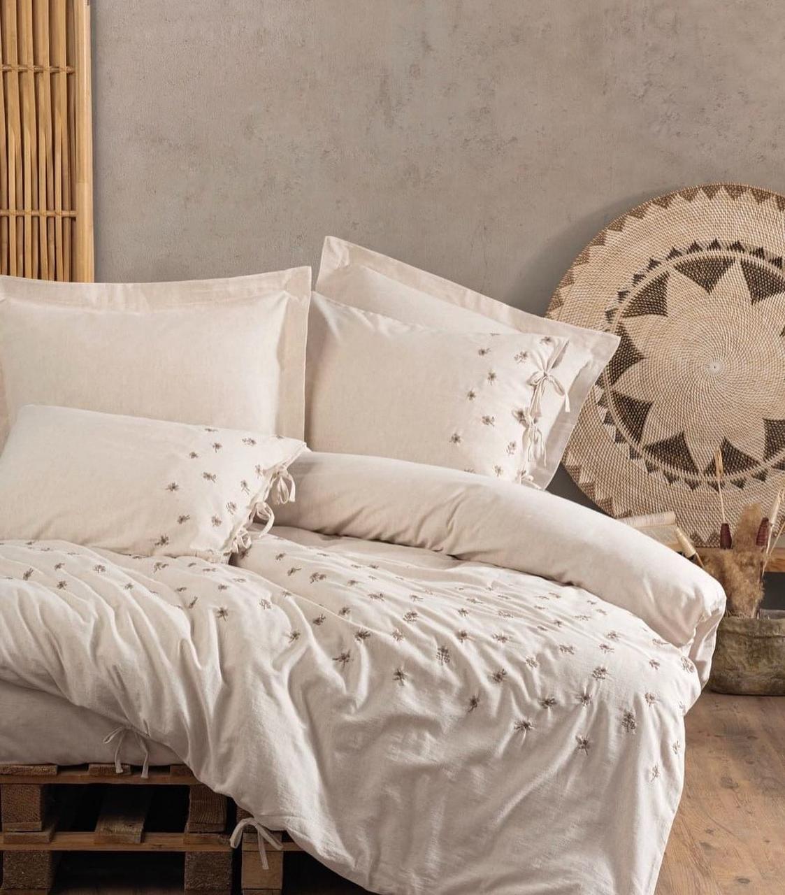 Постільна білизна люкс із льону натуральна 200 на 220 см євро розмір Cotton Box Arie, фото 1