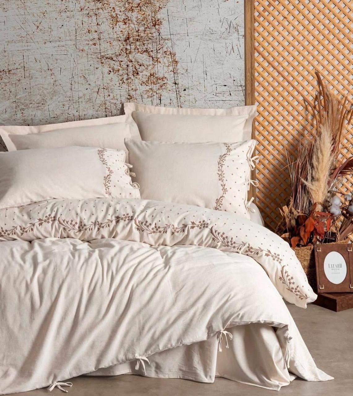 Постільна білизна люкс із льону натуральна 200 на 220 см євро розмір Cotton Box Pelias, фото 1