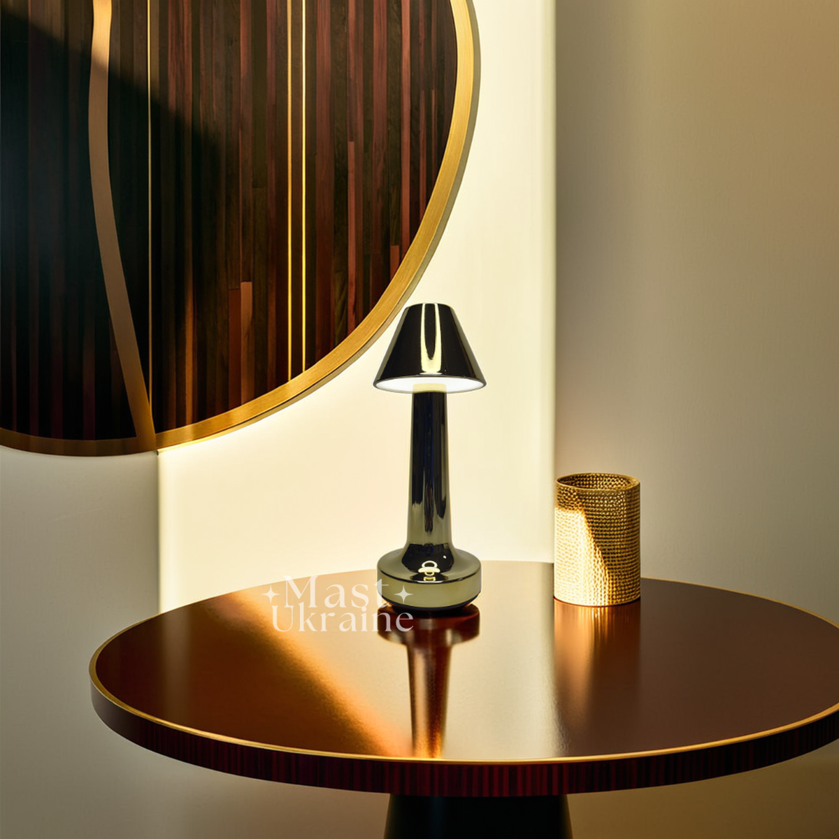 Світлодіодна настільна лампа на акумуляторі, бездротовий світильник-нічник Золотистий AND-3380-Gold, фото 1