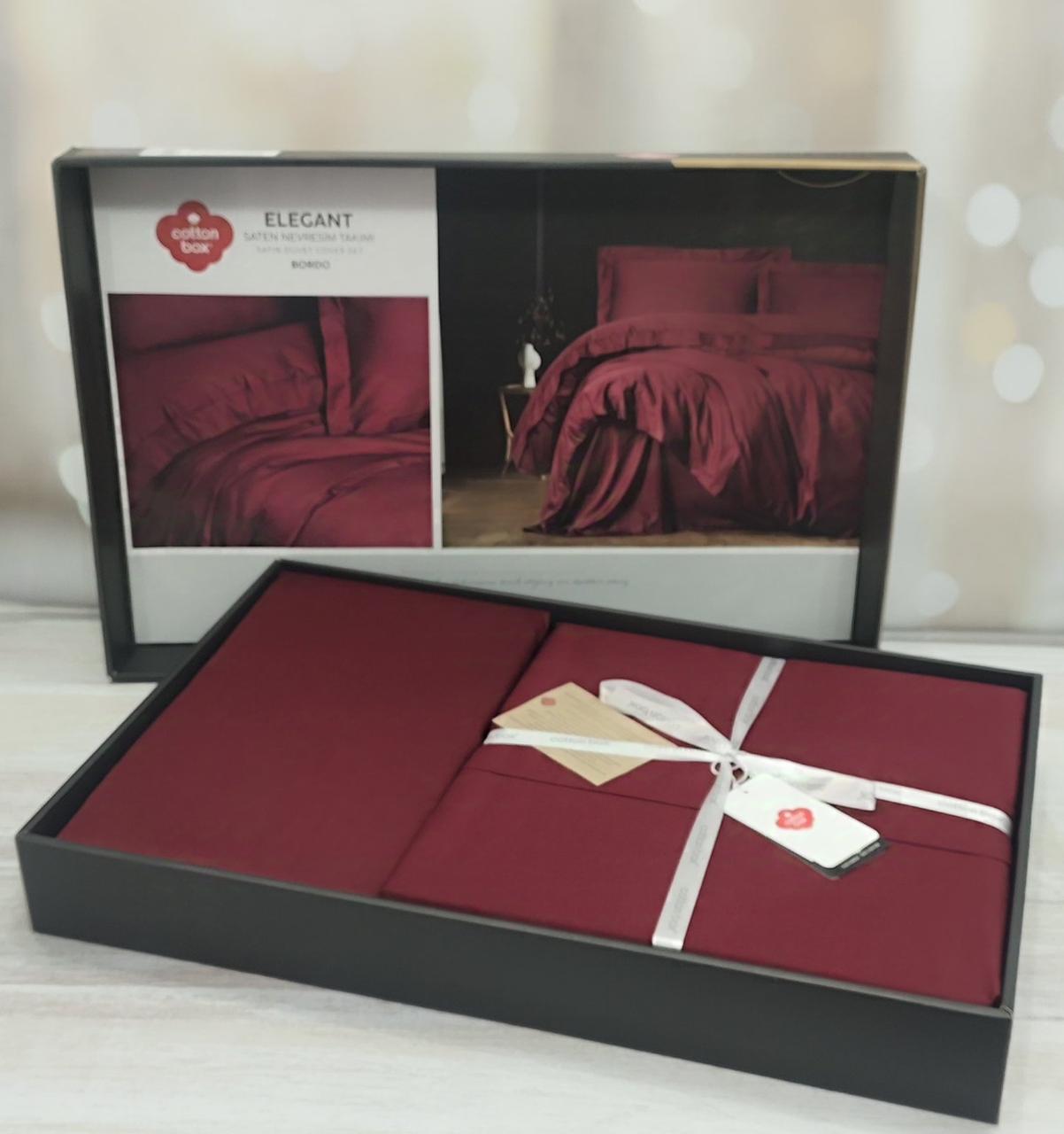 Постільна білизна однотонна сатинова 200 на 220 см євро розмір Cotton Box Elegant Bordo, фото 1