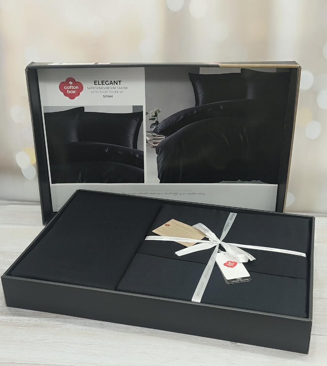 Постільна білизна однотонна сатинова 200 на 220 см євро розмір Cotton Box Elegant Siyah, фото 1