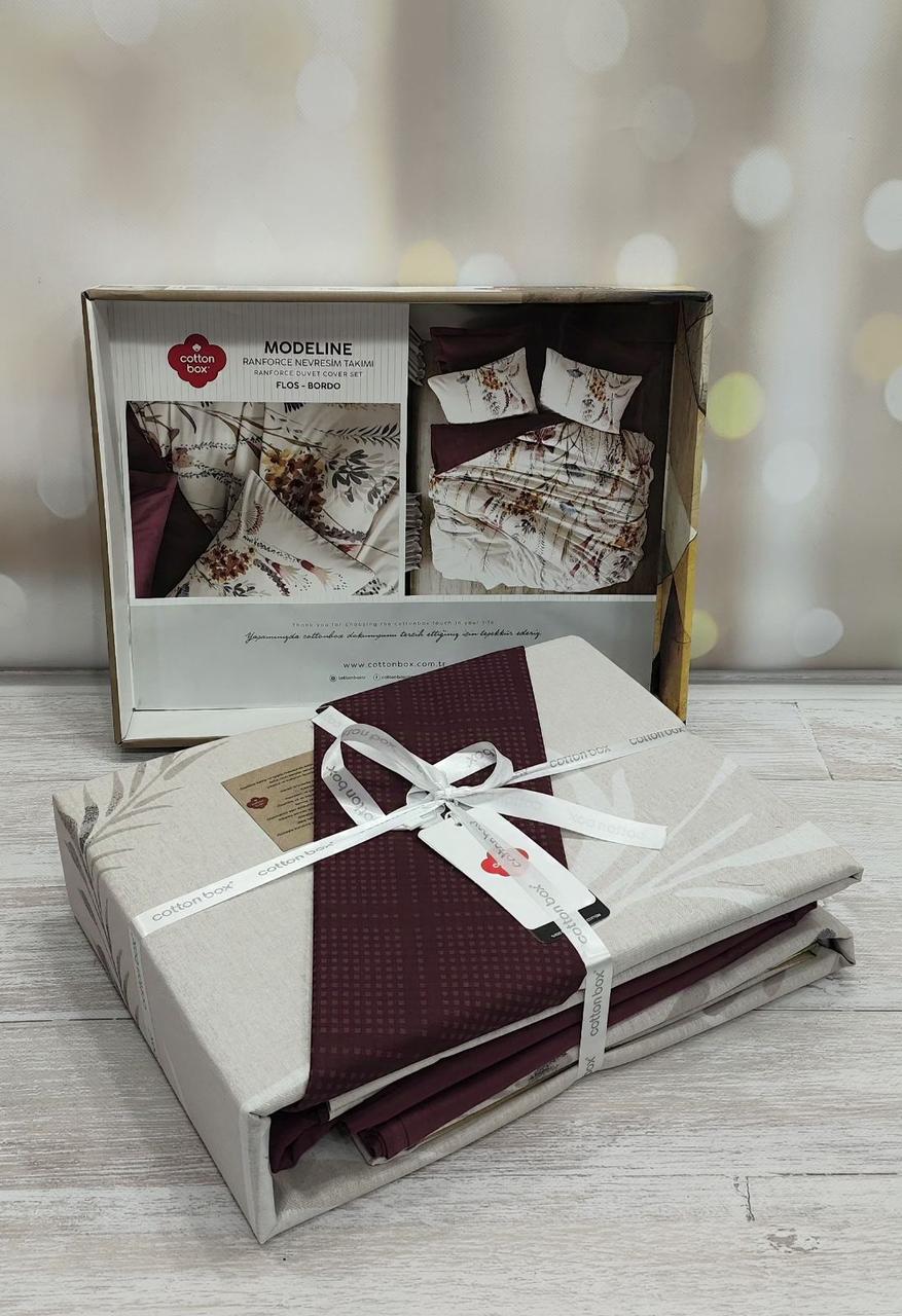 Постільна білизна ранфорс євро розмір 200 на 220 см Cotton box Modeline Flos Bordo, фото 1