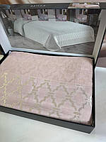 Простирадо махрове жакардове євро розмір 200 на 220 см Luisa персикове