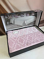 Простирадо махрове жакардове євро розмір 200 на 220 см Luisa рожеве