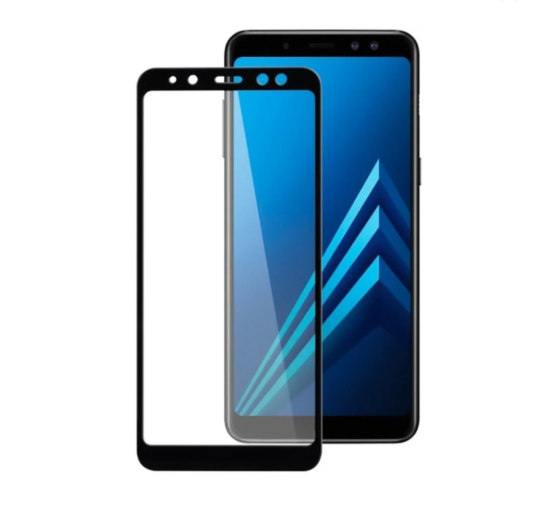 Загартоване захисне скло на Samsung A8 2018 / Чорна рамка