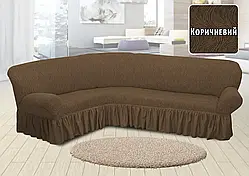 Чохол жаккардовий з рюшем спідницею на кутовий диван Волна коричневий