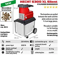 Садовий подрібнювач гілок HECHT 6300 XL SILENT, фрезерний, 3000 Вт, 45 мм, 60 л, 31,5 кг, фото 8