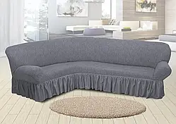 Чохол жаккардовий з рюшем спідницею на кутовий диван Волна графітовий